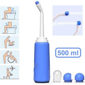 VITAMO™ Peri Bottle 500ml - Draagbare Bidet - Perineum Douche - Vaginale Douche - Postpartum Spoelfles - Complete set met 2 Sproeikoppen en Opbergzak - Blauw
