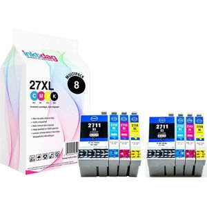 Inktdag inktcartridges voor Epson 27XL multipack van 8 kleuren Voordeelbundel Hoge voor Epson Workforce WF3620WF, WF3620DWF, WF3640DTWF, WF7110DTW, WF7210DTW, WF7610DWF, WF7615DWF, WF7620DTWF, WF7710DWF, WF7715DWF, WF7720DTWF