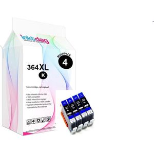 Inktdag inktcartridge voor HP364XL zwart, hp364xl zwart inktcartridges multipack van 4 stuks voor HP Photosmart 5510 ,5514, 5515 ,5520 ,5522 ,5524 ,5525 ,6510 ,6520 ,6525 ,7510, 7520 ,B109n , B110 ,B209a ,B210, B8550 ,C5380 ,C6380 ,D5460