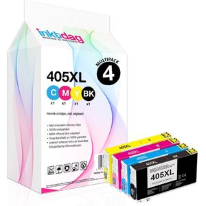 Inktdag inktcartridges voor Epson 405XL multipack, Epson 405 inkt van 4 kleuren geschikt voor printers Epson WorkForce Pro WF-3820 DWF, WF-3825 DWF, WF-4820 DWF, WF-4825 DWF,WF-4830 DTWF, WF-7830 DTWF, WF-7835 DTWF, WF-7840 DTWF
