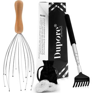 Dupore 28 massagevingers, hoofdmassage spin van echt natuurlijk hout, incl. hoogwaardige rugkrabber en acupressuurringset, het ideale hoofdmassageapparaat voor merkbaar meer welzijn