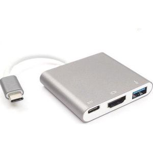 USB-C naar HDMI, USB en USB-C adapter - 20 cm - 1080p - Zilver