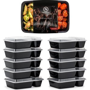Fitcrafters Meal Prep Bakjes - Vershoudbakjes - Diepvriesbakjes - 10 Stuks - 2 Compartimenten - 1L - BPA vrij
