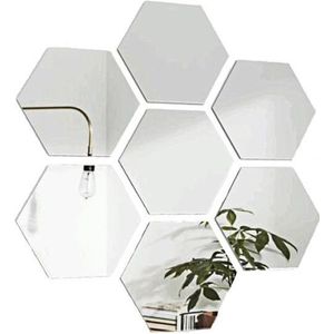 Hexagon wandspiegel - Plakspiegels - Woonkamer decoratie - 12 stuks - 184 x 160 x 92 mm - Spiegels