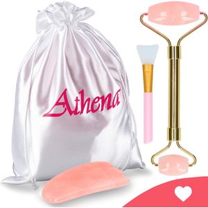 Premium Gua Sha Gezichtsroller set - Gezichtsmassage Jade roller met Rozenkwartz Steen schrapers | Athena