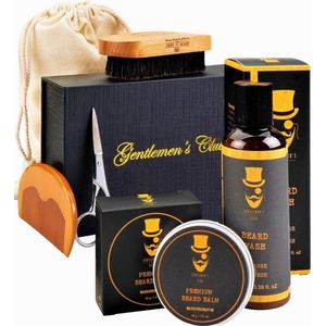 Hoogwaardige baard verzorging set - Baardgroei kit met: Baard shampoo, Verzorgende Balsem, Borstel, Styling Kam en schaar | Gentlemen's Club