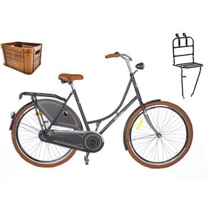 Wheelerz omafiets 28 matzwart met rek en krat 100% RIJKLAAR GELEVERD