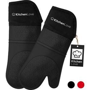 KitchenLove Siliconen Ovenwanten - 2 Stuks - Ovenhandschoenen - Hittebestendig tot 250 °C - EN407 Gecertificeerd - Zwart