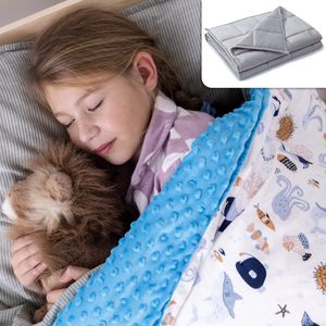 Nevali Verzwaringsdeken Kind Hoes - Duvet Cover Kids 100x150 cm - 4 Seizoenen - Blauw Minky Dot - Fleece Deken Kinderen en Baby