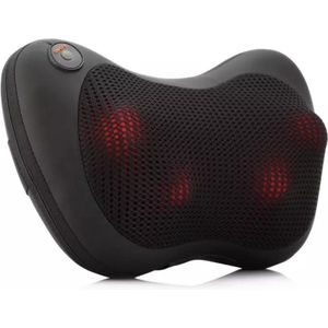 4Home Elektrische Shiatsu nek en rug massagekussen - Therapeutisch effect - Warmte functie -VERNIEUWD met 4 massageknoppen - Voor thuis + GRATIS 12V Auto adapter - Zwart