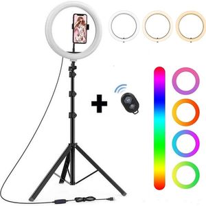 Magnify® 10"" Ringlamp met Statief - 186cm Hoog - 2 Telefoonhouders - Bluetooth Shutter - TikTok - 99+ Kleuren - Inclusief Mini Tripod