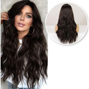 SassyGoods® Luxe Pruik Donker Bruin Front Lace Wig - Pruiken Dames Lang Haar - 60 cm