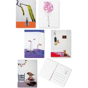 Collage Kunst Wenskaarten Set -5 stuks - Blanco - Ansichtkaarten - Kaartje sturen - De originele illustraties zijn handgemaakt door Angela