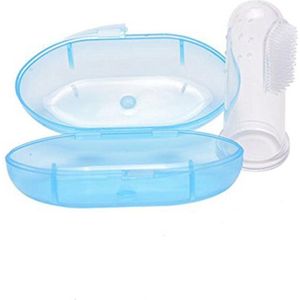Baby tandenborstel | doorkomende tandjes | tandvlees massage | vinger tandenborstel | baby | peuter | silicone | vingertandenborstel baby | met blauw opbergdoosje