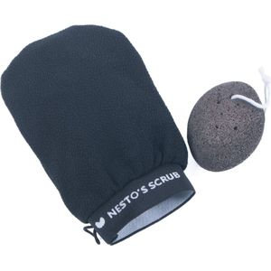 Nesto’s® Scrub Handschoen en Puimsteen voor Eelt - Exfoliating Glove - Washand - Kessa - Kese - Lichaam - Zwart