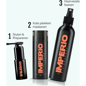 IMPERIO Starterskit Haarvezels - Alles om je kale of dunne plekken te maskeren - Haarvezels + Volumepoeder + Fixeerspray - Kaalheid Mannen - Alopecia Vrouwen - 100% Onzichtbaar - Best Getest - Vegan en 100% Natuurlijk - DonkerblondKastanjebruin