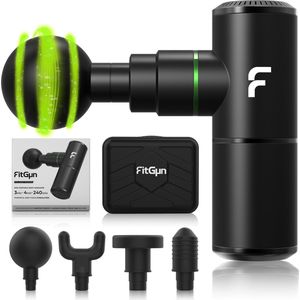 FitGun Mini Massage Gun Incl. E-book en 4 Opzetstukken - 3 Intensiteiten - Stille Motor - Duurzame Batterij - Triggerpoint Massage Apparaat - Spier Stimulator Pistool voor Optimaal Spierherstel - Zwart