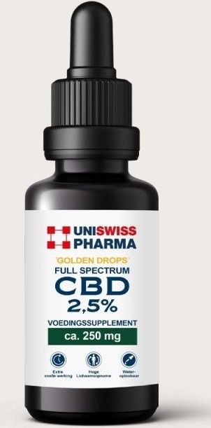 Uniswiss - Golden Drops - CBD Full Spectrum 2,5% - Wateroplosbaar - 10 ml