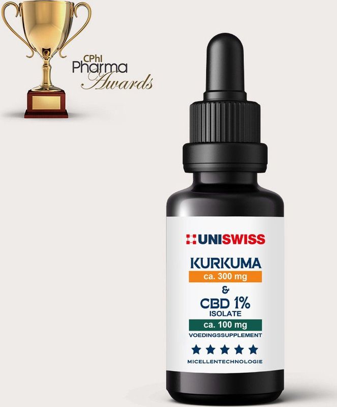 Uniswiss - Kurkuma & CBD isolate 1% - Wateroplosbaar - 10 Druppels