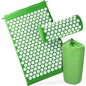 Sayona Spijkermat Met Kussen - Anti Nekpijn/Rugpijn/Stress/Ontspanning - Acupressure / Acupressuur / Spijker - Suki / Yoga / Massage Mat - Groen/Wit - 68cm x 42CM
