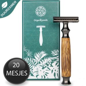 OrganiGoods Safety Razor Set + 20 blades scheermesjes voor mannen vrouwen unisex - Bamboe Scheermes - Double Edge Single Blade - Zero Waste Duurzaam Bamboo Scheermesje