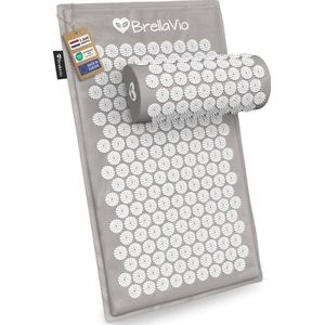 BrellaVio Spijkermat met Kussen - Acupunctuur Massage Mat - Acupressuur voor Ontspanning van Rug, Nek, Schouder en Voet - Acupressuur mat tegen Verspanningen (Grijs)