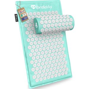 BrellaVio Spijkermat met Kussen - Acupunctuur Massage Mat - Acupressuur voor Ontspanning van Rug, Nek, Schouder en Voet - Acupressuur mat tegen Verspanningen (Pastel Turquoise)
