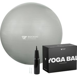 RocRockerz Yoga bal inclusief pomp - Fitness bal - Zwangerschapsbal - 90 cm - 1350g - Stevig & duurzaam - Hoogste kwaliteit - Grijs