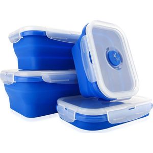 Hogar Vershoudbakjes - Meal Prep Bakjes - Vershouddoos - Set met Deksel - Diepvries & Magnetron - Inklapbaar - Compact - 4 Stuks - Anti lek Deksel - BPA vrij Siliconen