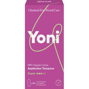 Yoni 100% Biologisch Katoenen Tampons – Super – met inbrenghuls - 14 stuks