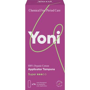Yoni 100% Biologisch Katoenen Tampons – Super – met inbrenghuls - 14 stuks