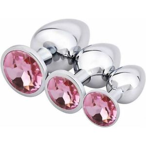 Metalen Buttplug Set 3 delig - Anal Plug Set voor Mannen en Vrouwen - Roze
