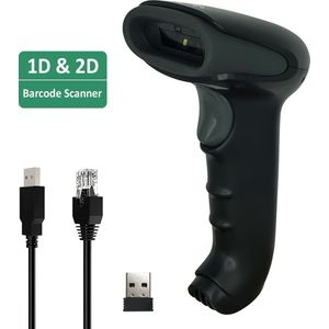 Detepo® Barcode Scanner - Met USB aansluiting of Draadloos met Bluetooth - Handscanner voor 1D Barcodes & 2D QR Codes | Plug & Play | Scannen van Papier en van Beeldscherm
