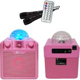 N-GEAR Disco Block 410 – Draagbare Bluetooth Speaker - Karaoke Set - 2 Microfoons – Verlichting - Roze