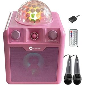N-Gear DISCO410 Bluetooth luidspreker karaoke & party met discobal, microfoon en powerbank, roze