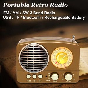 Draagbare Vintage Retro Radio Bluetooth Speaker Am Sw Fm Tf Card Slot Usb-Bruin