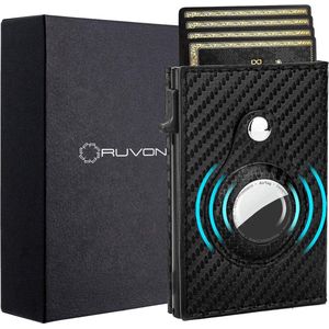 Ruvon® Airtag Wallet Pro - Pasjeshouder mannen - Kaarthouder - Geschikt voor Apple AirTag - 11 Pasjes - RFID Veilig - Zwart Carbon
