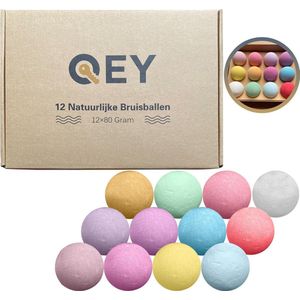 QEY® XL Bruisballen set (12 stuks) voor Bad - Bath Bombs - 100% Natuurlijk - 80+ Gram! - Geschenkset - Cadeauverpakking