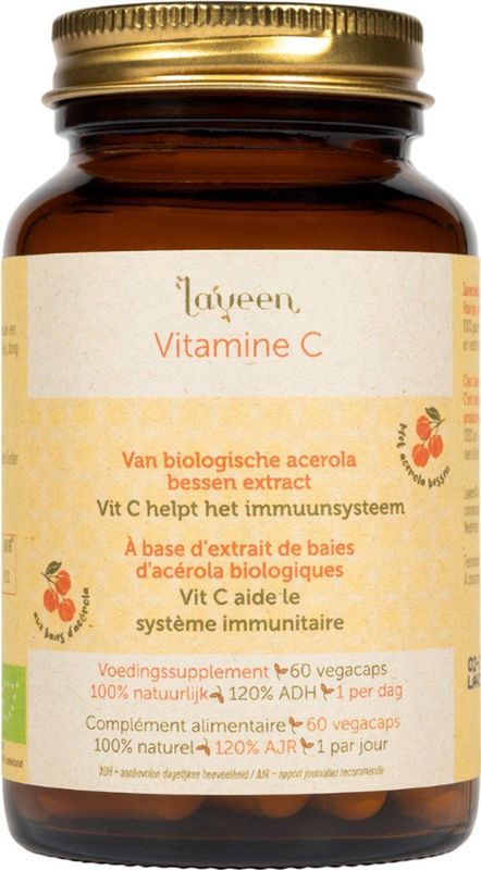Laveen Vitamine C met BIO Acerola - 60 vcaps | vegan | 100% natuurlijk en bio gecertificeerd