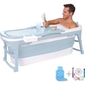 HelloBath® Opvouwbaar Zitbad - 143cm lang - Bath Bucket - 200L - Oliver Blauw - Extra lang - Incl. Badkussen, Badlamp & Opberghoes