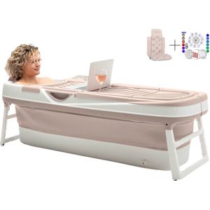 HelloBath® Opvouwbaar bad - XXL Goliath (Comfort) - Zand - 157cm - Inklapbaar bad - Zitbad voor volwassenen - Bath Bucket - Extra: Luxe Badkussen, Deksels, Badlamp & Opbergtas