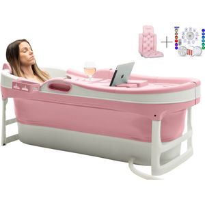 HelloBath® Opvouwbare Badkuip Voor Volwassenen - XL, 148 x 63 x 52 cm - Badkuip Met Zeepmand En Massagerollers - Opvouwbaar Ijsbad En Bubbelbad Voor Zomer En Winter (Dusky Pink)