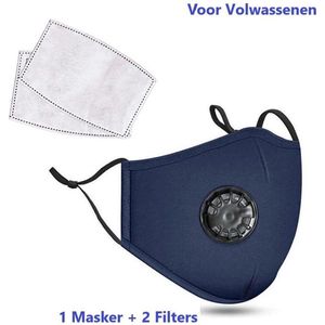 Mondkapje - Mondkapje met ademhalings filter - Donker Blauw - Navy - Wasbaar - Herbruikbaar - Adembescherming - 2 Gratis Filters