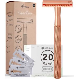 Bamboozy Safety Razor RVS + 20 Scheermesjes Rose Gold Goud voor Vrouwen Dames Zero Waste Scheermesje Veiligheidsscheermes