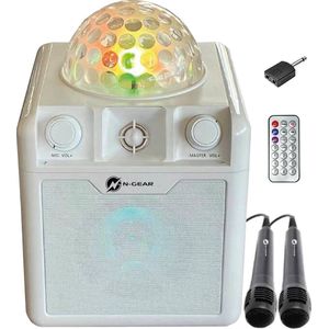 N-GEAR Disco Block 410 - Karaoke Set - Draadloze Bluetooth Party Speaker - 2 Microfoons - Verlichting - Wit