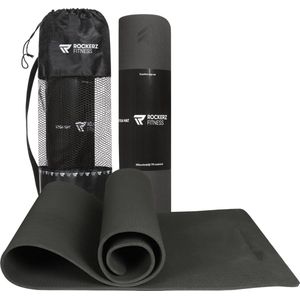 Rockerz Yoga mat - Fitness mat - Sport mat - Yogamat anti slip & eco - Extra Dik - Duurzaam TPE materiaal - Incl Draagtas - Zwart