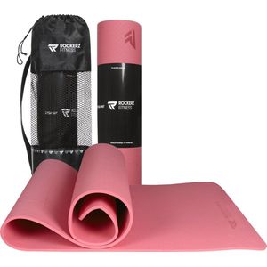 Rockerz Yoga mat - Fitness mat - Sport mat - Yogamat anti slip & eco - Extra Dik - Duurzaam TPE materiaal - Incl Draagtas - Kleur: Roze