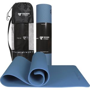 Rockerz Yoga mat - Fitness mat - Sport mat - Yogamat anti slip & eco - Extra Dik - Duurzaam TPE materiaal - Incl Draagtas - Blauw