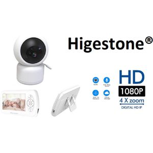 Babyfoon Met Scherm | Baby Monitor | Full HD | 1080P | Met Slaapliedjes | Nachtcamera | Geen Installatie Nodig | Wit | Higestone