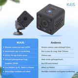 KUUS - C2 Mini - Beveiligingscamera - Draadloos - 3.2 CM Klein - Nightvision - Met App & WiFi - Inclusief 32GB Geheugenkaart